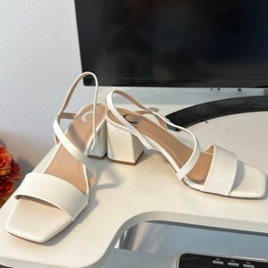 Journee Collection Lirryc White Open Toe Mid Block Heel Pumps